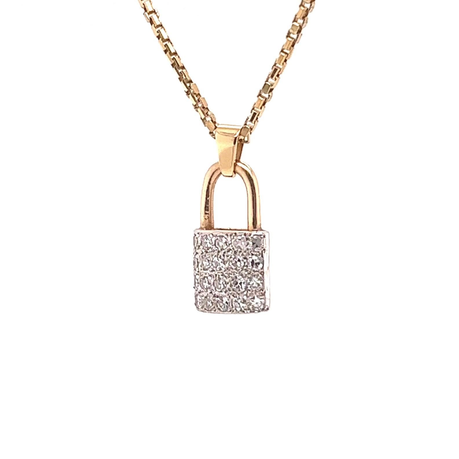 Women's or Men's Diamond Gold Padlock Necklace