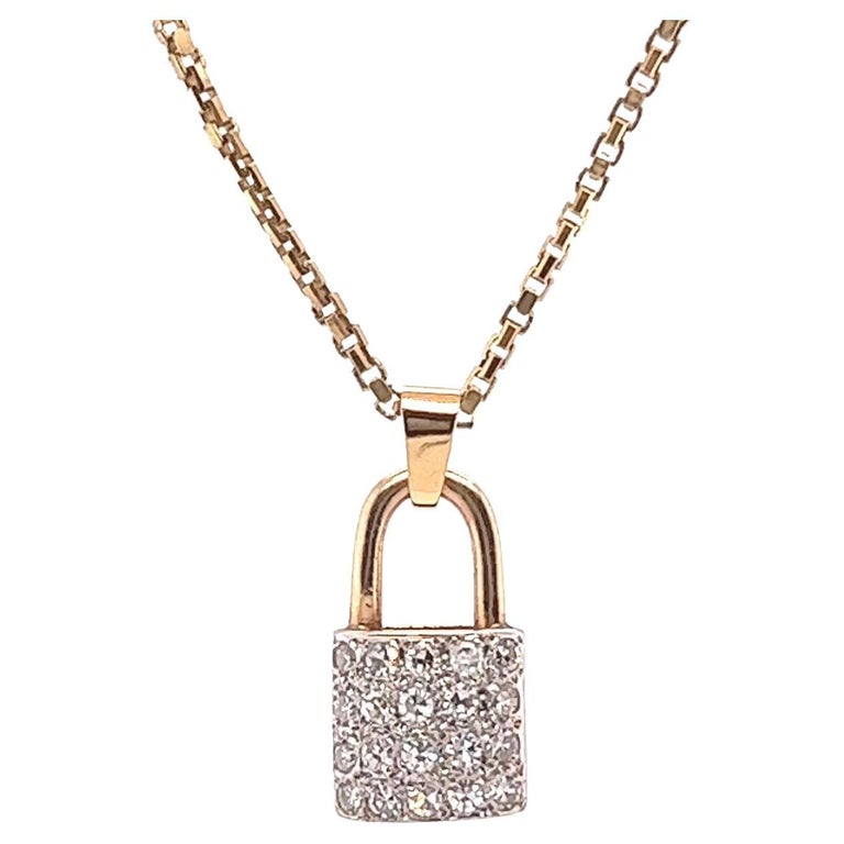 Diamond Gold Padlock Necklace For Sale at 1stDibs