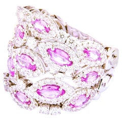 Diamond 2.1 Carat and Pink Sapphire 2.94 Carat White Gold 18 Carat Cocktail Ring