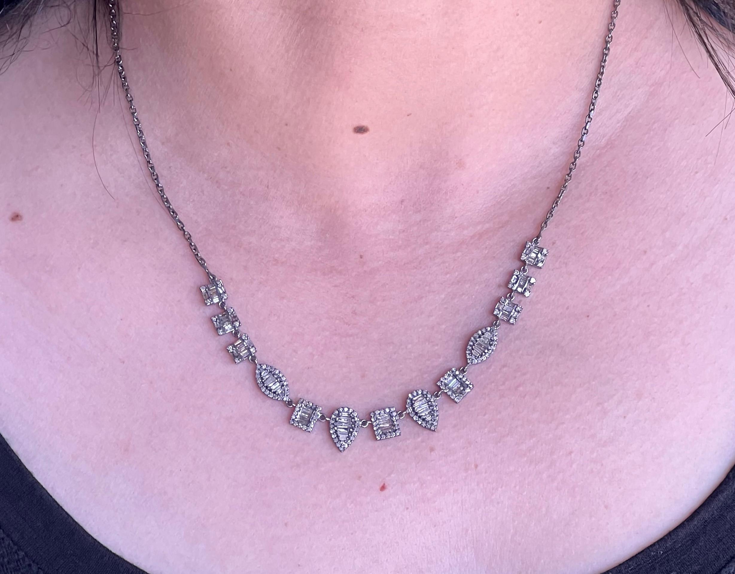 Modern Diamond ( 2.11 TCW ) Geometric Necklace in Oxidized Sterling Silver For Sale