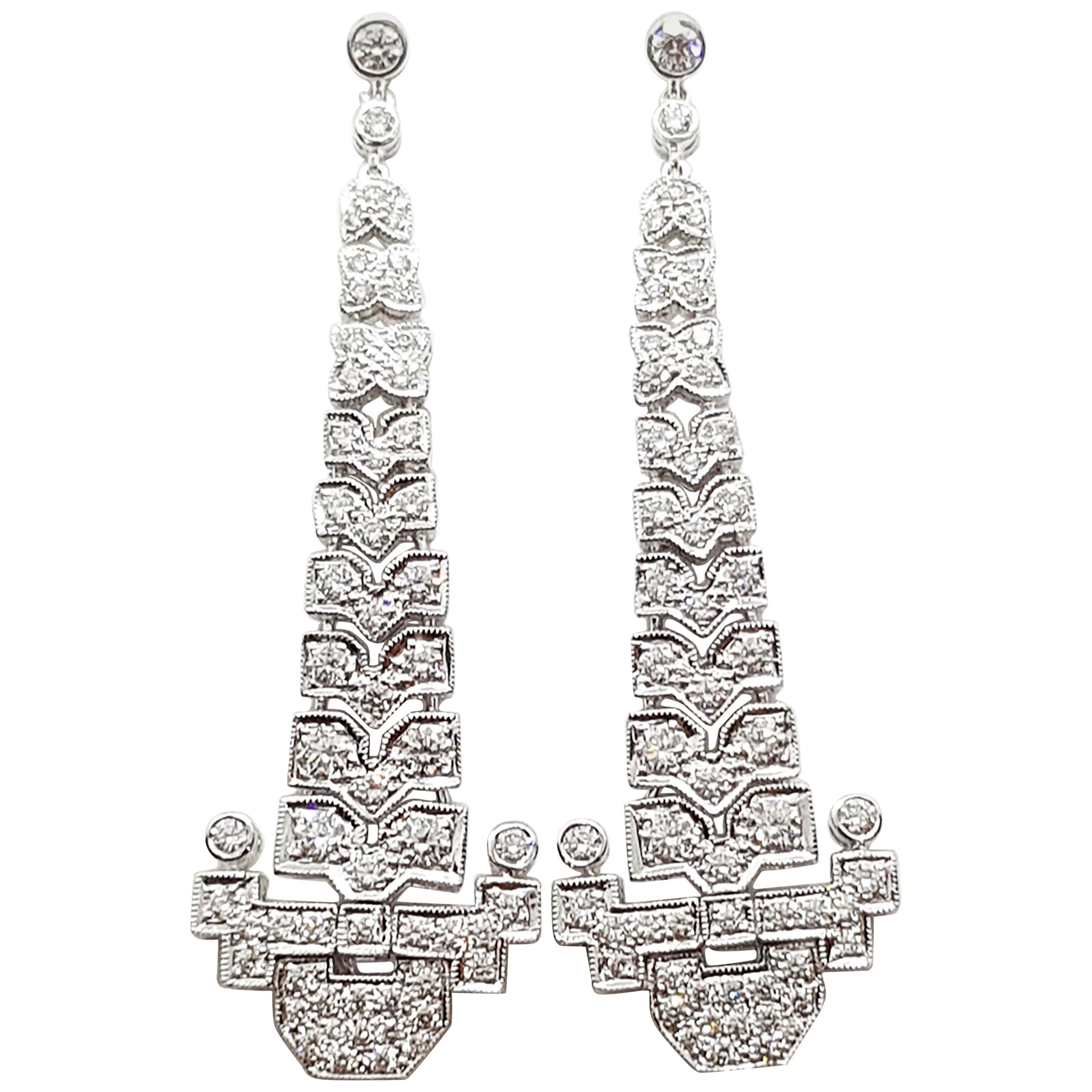 Diamond 2.14 Carat Earrings Set in 18 Karat White Gold Settings For Sale