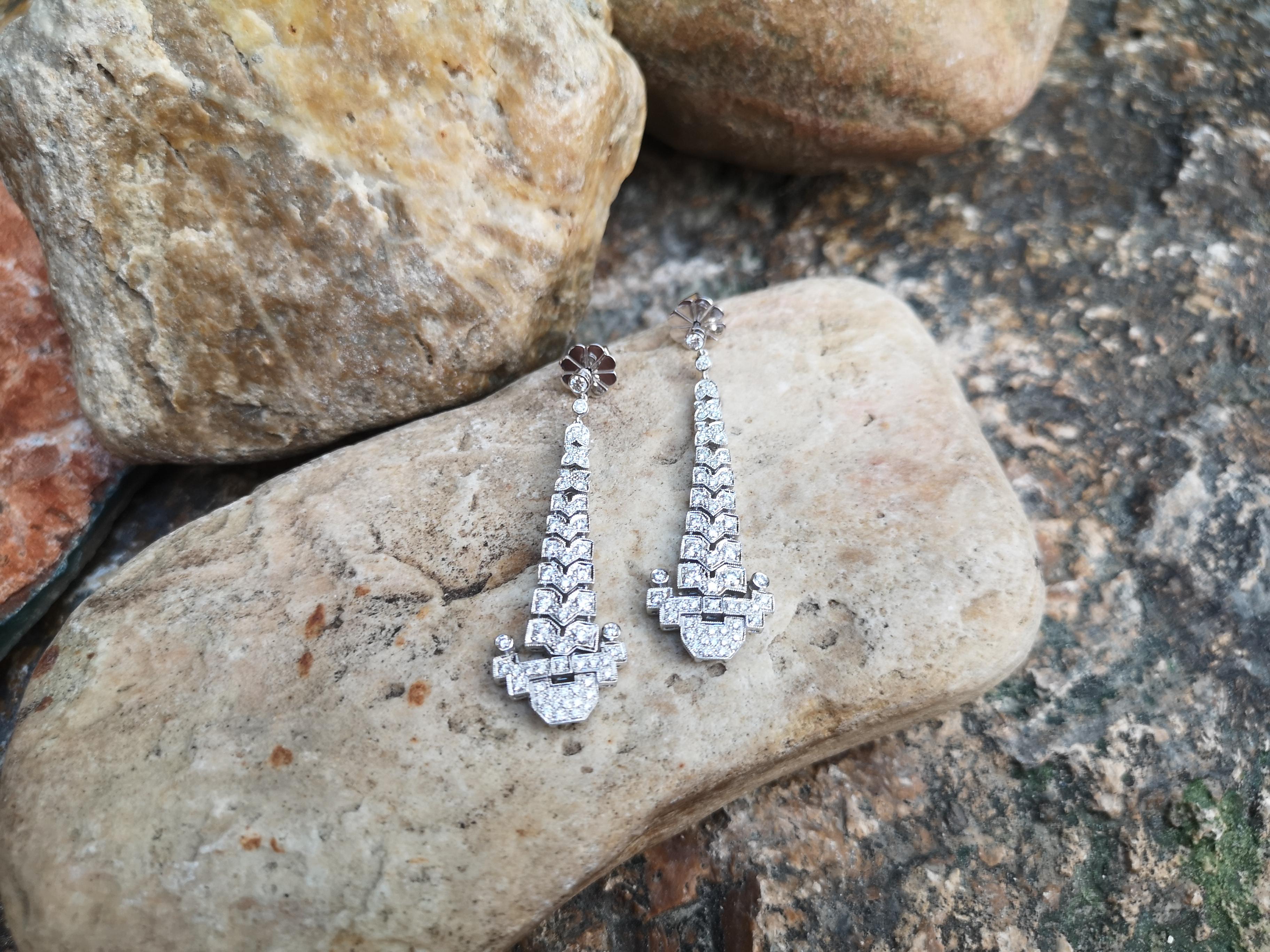 Art Deco Diamond 2.14 Carat Earrings Set in 18 Karat White Gold Settings For Sale