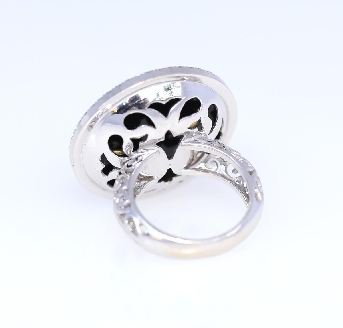 Diamond 2.2 Carat Onyx Ring White Gold Certified, 1930 For Sale 1