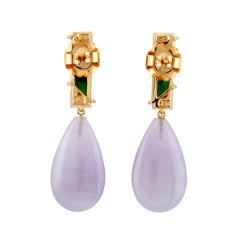 Diamond 22.92ct Lavender and Green Jade 18k Paralellogram Earrings, J. L. Bryant