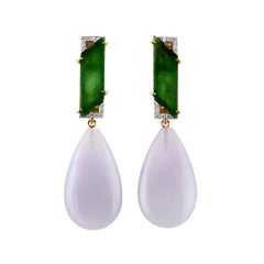 Diamond 22.92ct Lavender and Green Jade 18k Paralellogram Earrings, J. L. Bryant