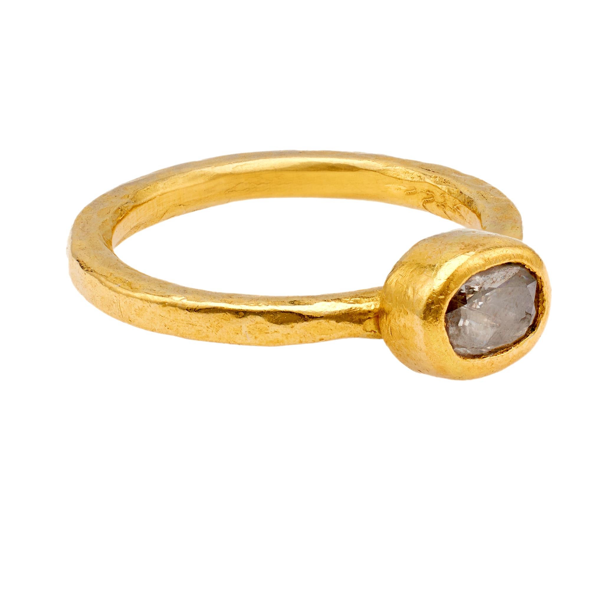 Women's or Men's Diamond 22k Yellow Gold Bezel Set Ring For Sale