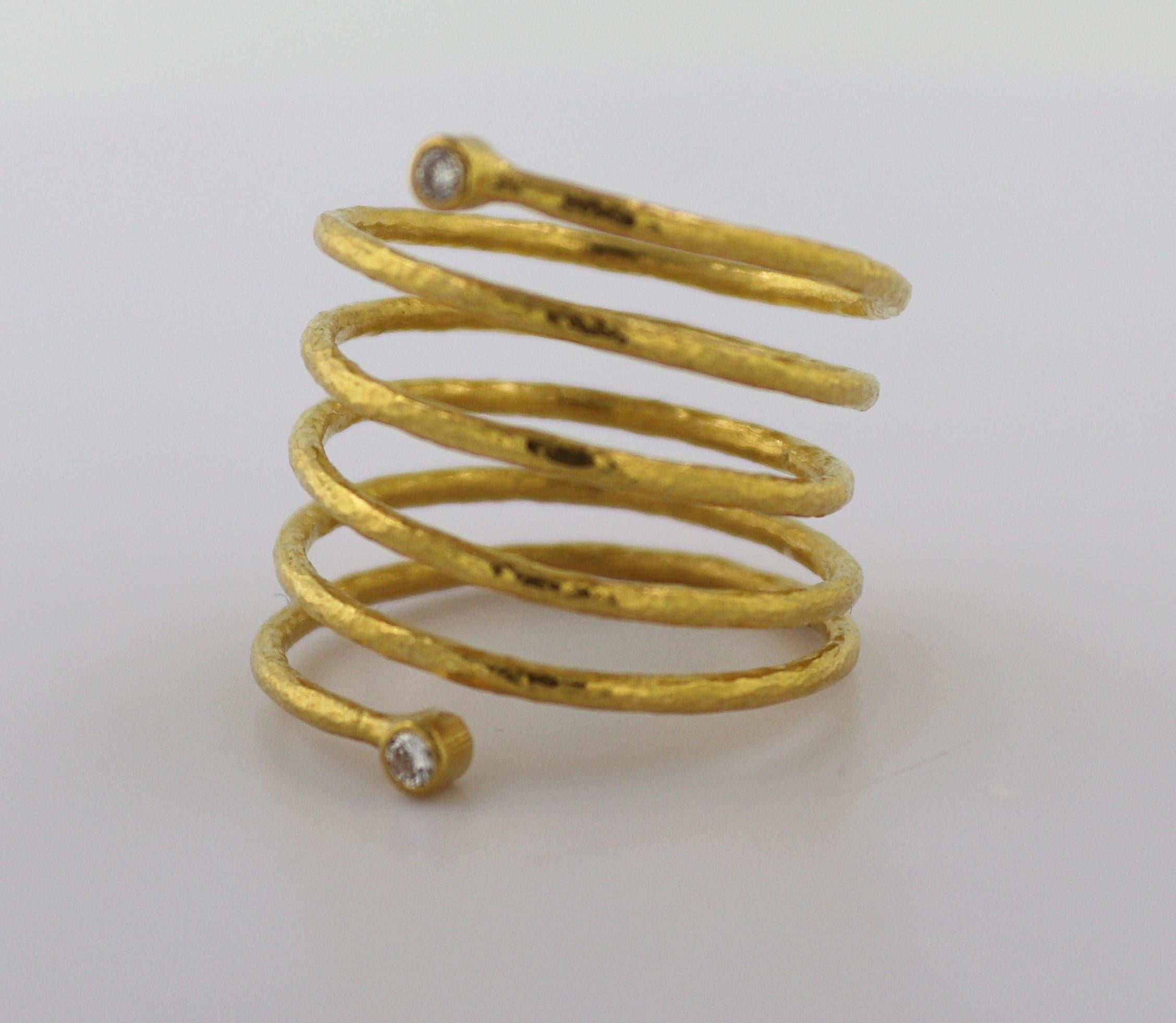 Diamond, 22k Yellow Gold Coil Ring For Sale 3