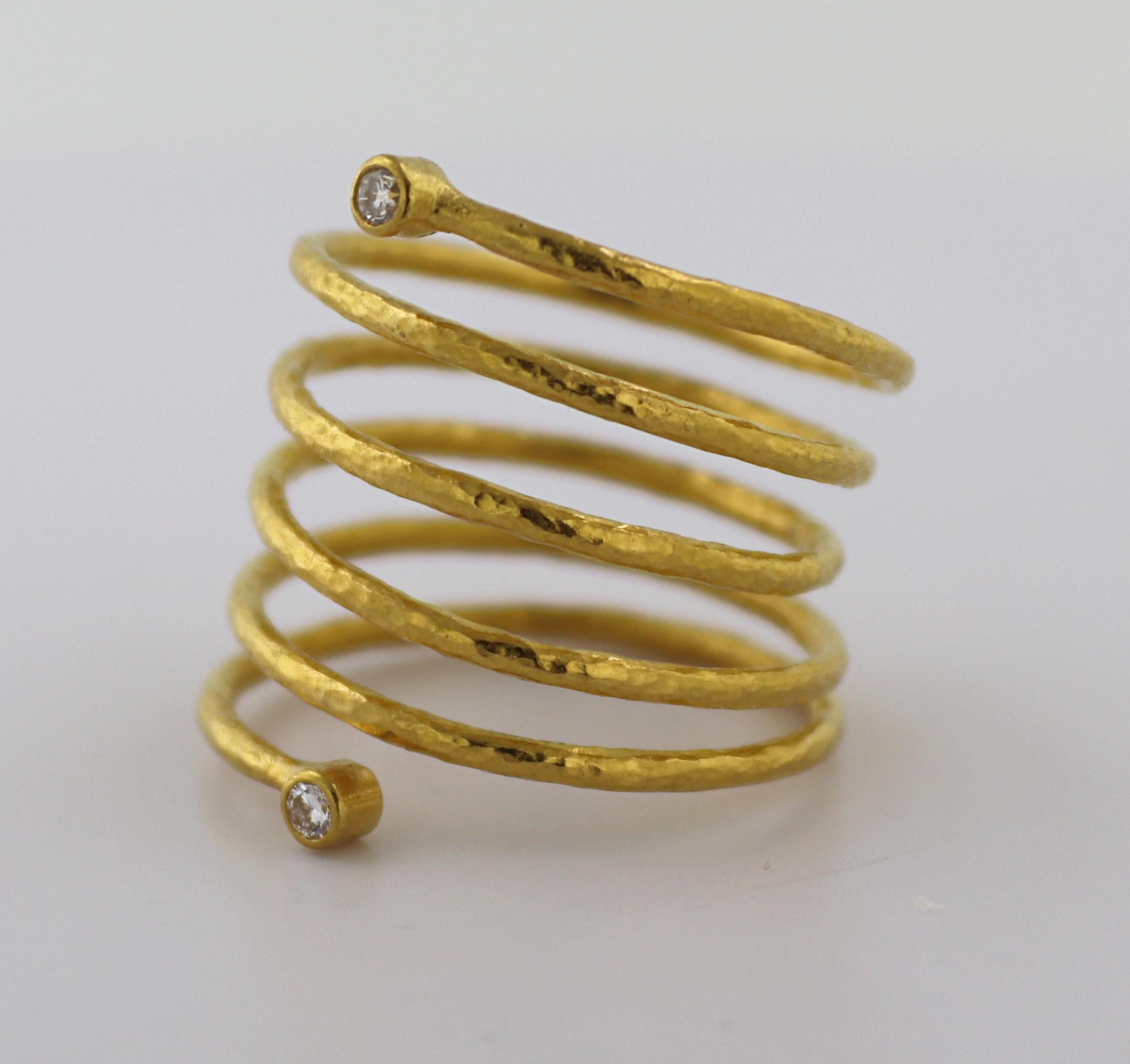 Diamond, 22k Yellow Gold Coil Ring In Good Condition For Sale In Pleasant Hill, CA