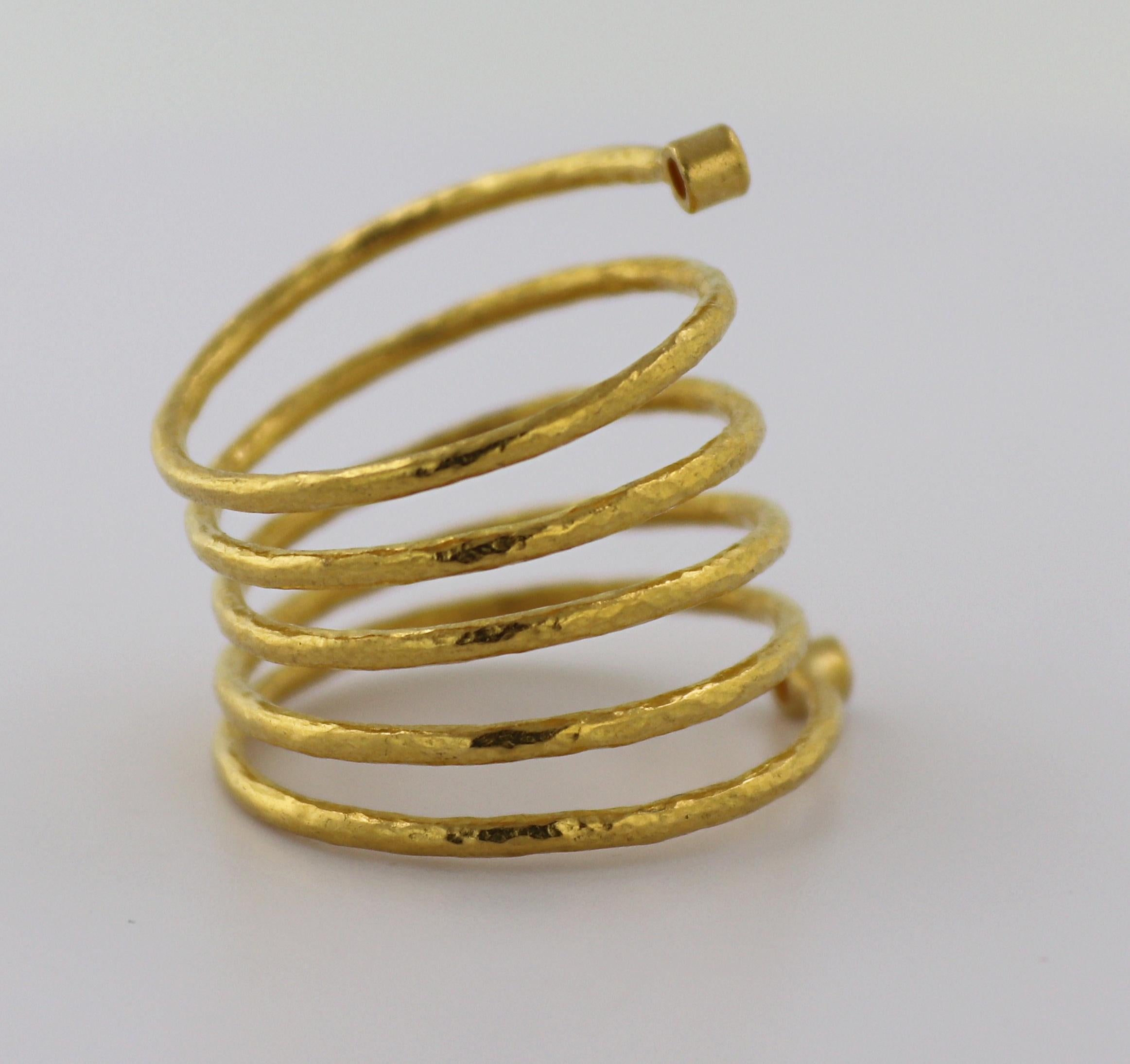 Women's Diamond, 22k Yellow Gold Coil Ring For Sale