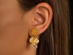 Diamond 24K Gold Chandelier Byzantine Coin Earrings by Kurtulan Jewellery