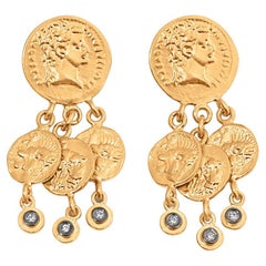 Used Diamond 24K Gold Chandelier Byzantine Coin Earrings by Kurtulan Jewellery