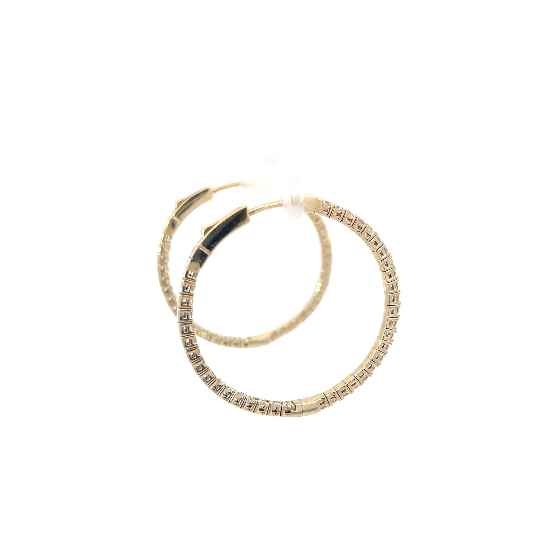 Diamond 2ctw In & Out Hoops 14K Yellow Gold In Good Condition For Sale In Dallas, TX