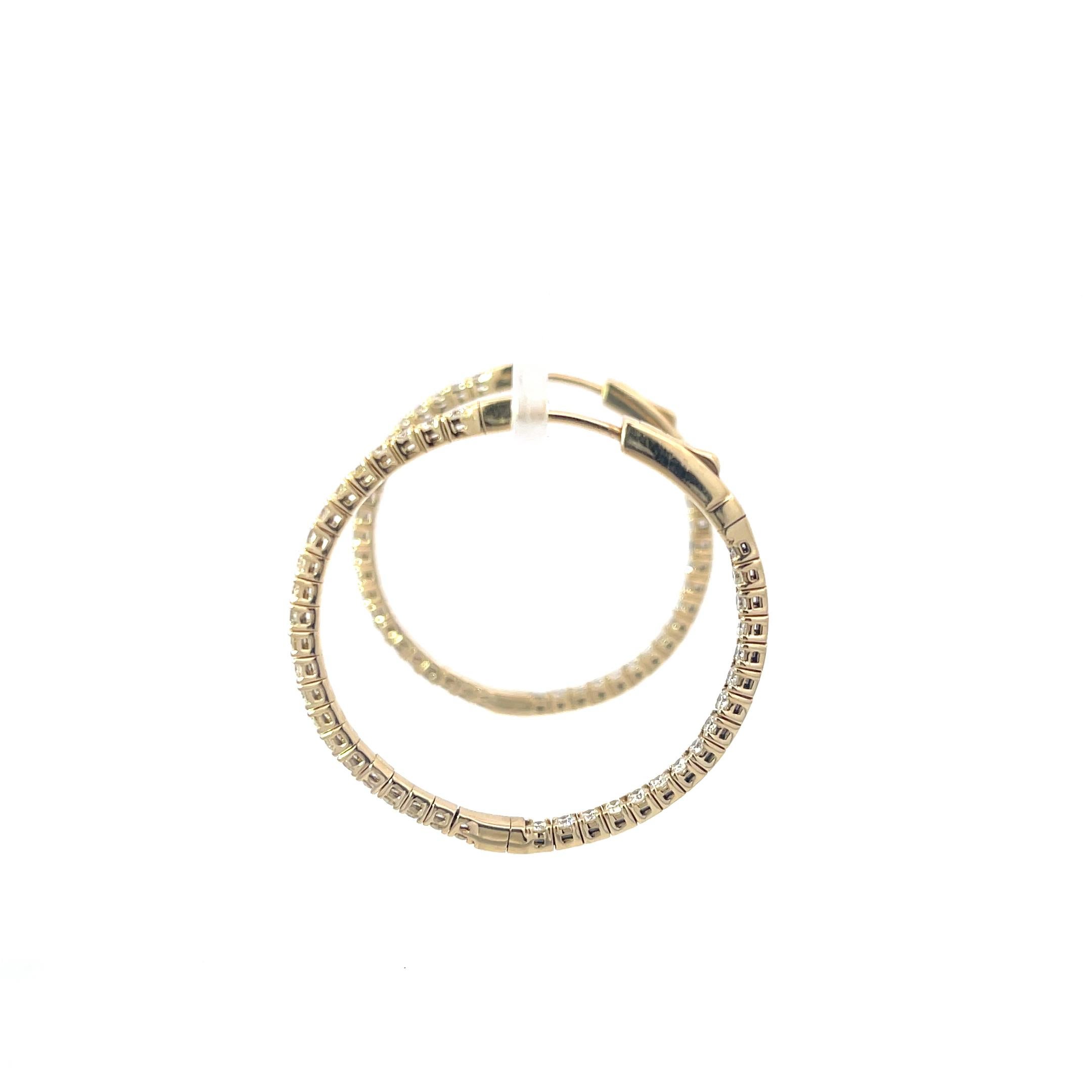Women's Diamond 2ctw In & Out Hoops 14K Yellow Gold For Sale