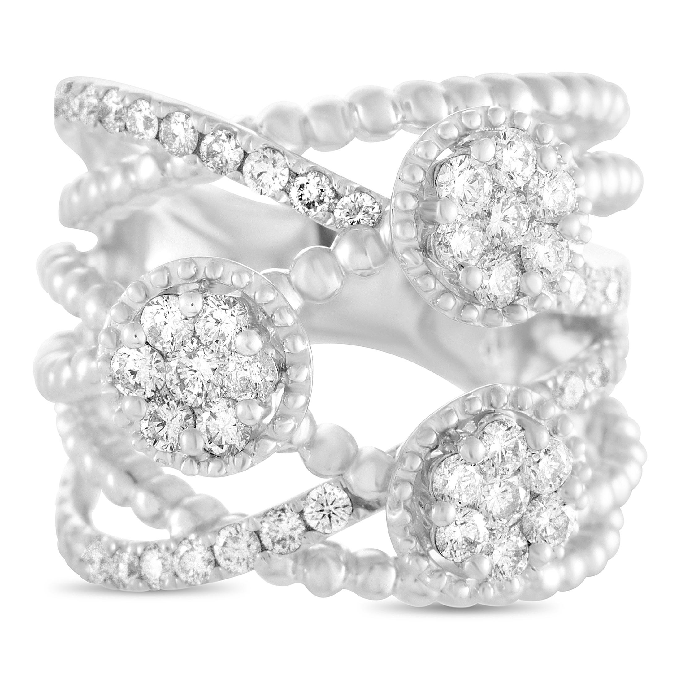 Diamond 3-Flower White Gold Split Band Ring 2