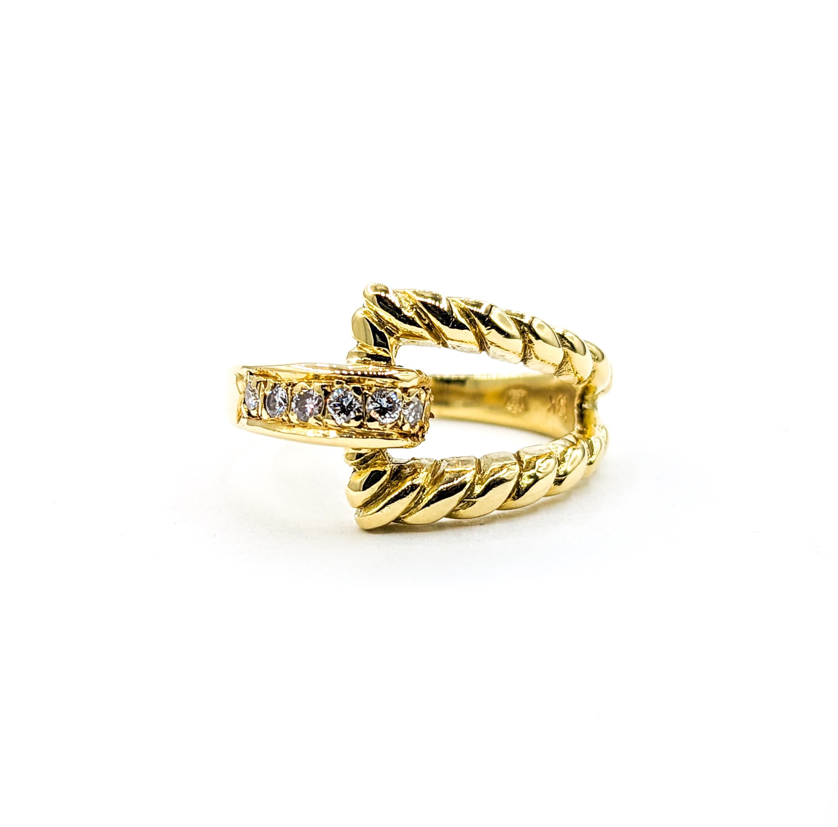 Diamond 3-Row Cable Ring in 18k Yellow Gold

Discover elegance with this stunning ring, meticulously fashioned in 18k yellow gold. It showcases a dazzling array of round diamonds, totaling 0.07 carats. Each diamond is carefully selected for its SI