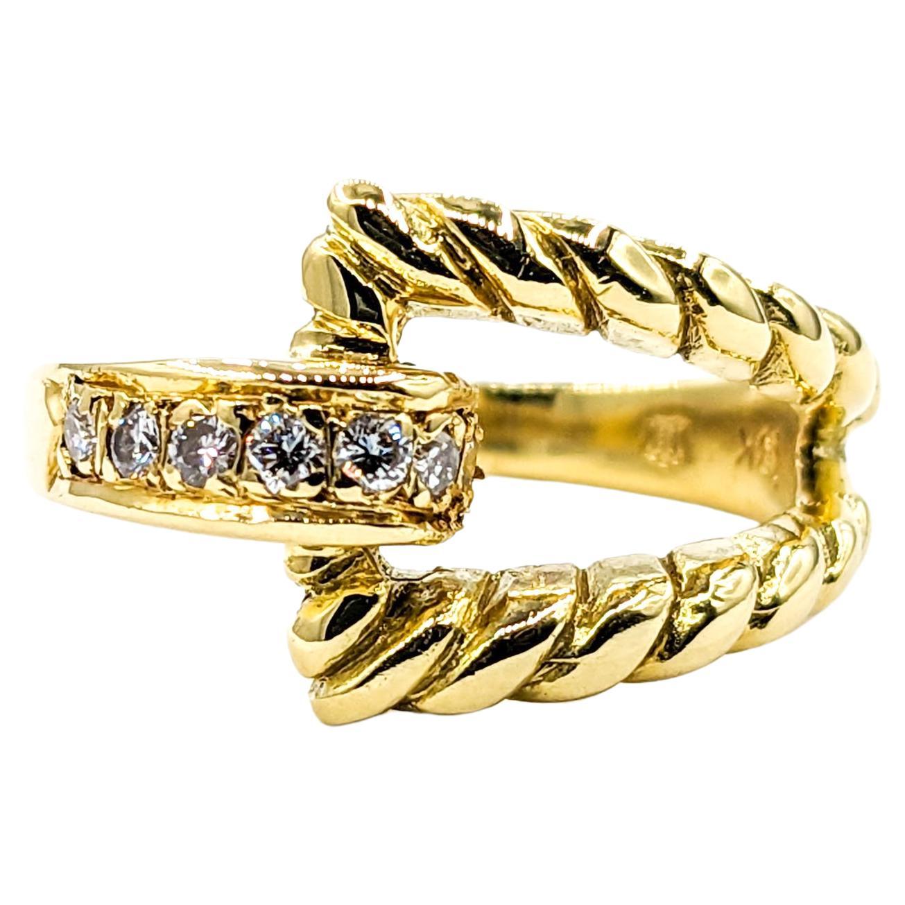 Diamond 3-Row Cable Ring in 18k Yellow Gold For Sale