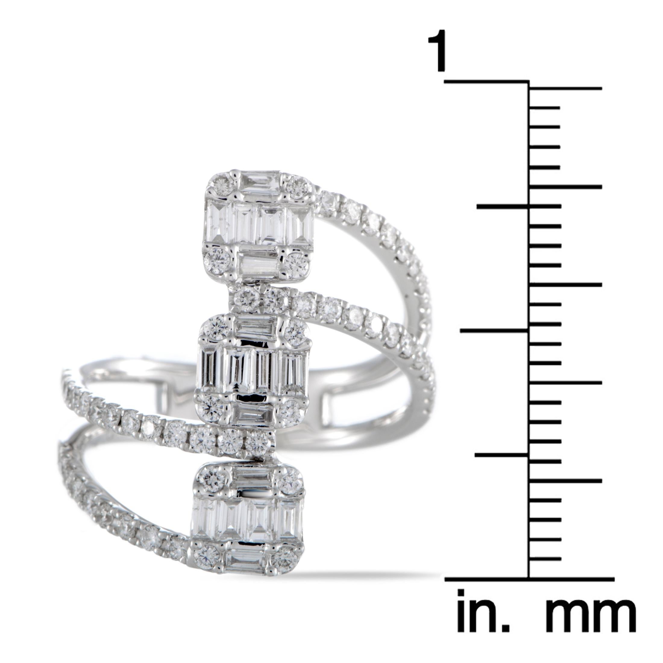 Diamond 3-Square White Gold Bypass Ring 2