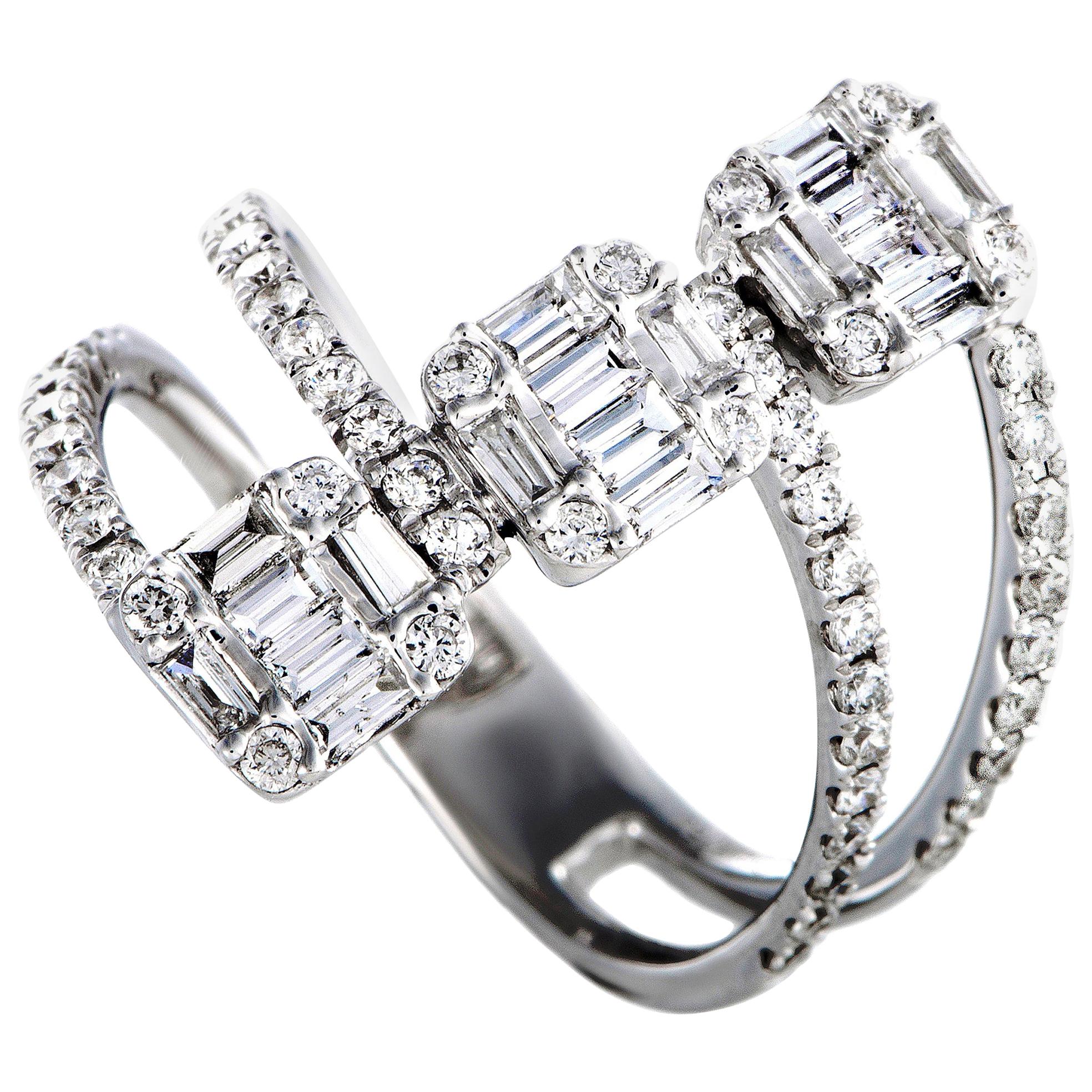 Diamond 3-Square White Gold Bypass Ring