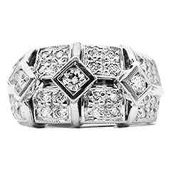 Diamond, 3-Stone Band Ring, White Gold, Contemporary Style