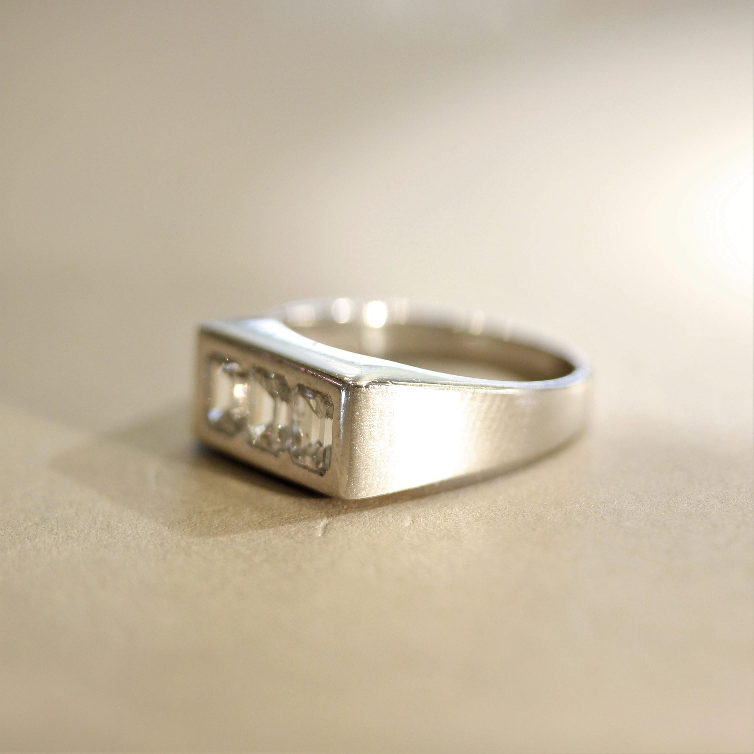 Emerald Cut Diamond 3-Stone Emerald-Cut Gold Ring For Sale