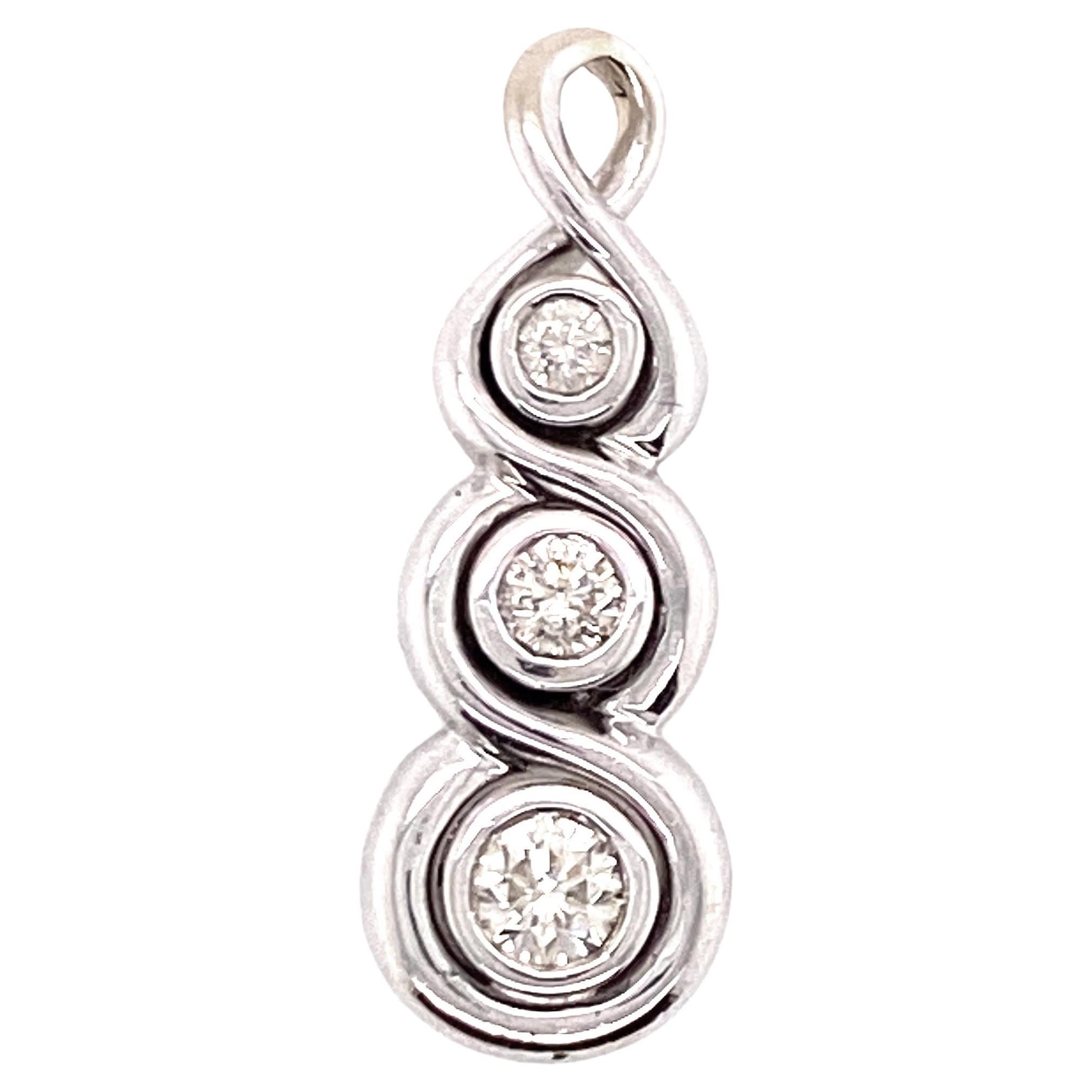 Diamond 3 Stone Journey Pendant .50 Carat Necklace 14k White Gold For Sale