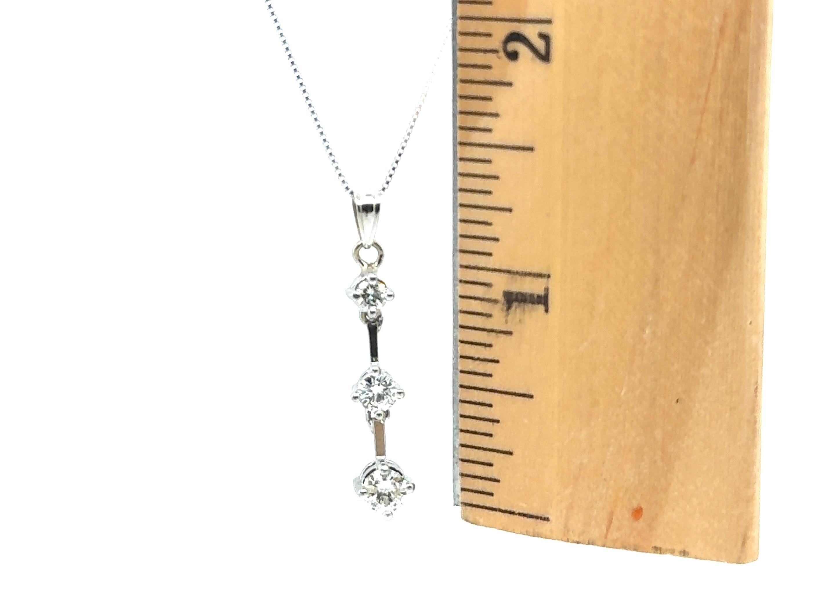 Diamond 3 Stone Journey Pendant Anniversary .80ct Necklace 14K White Gold In Excellent Condition For Sale In Dearborn, MI