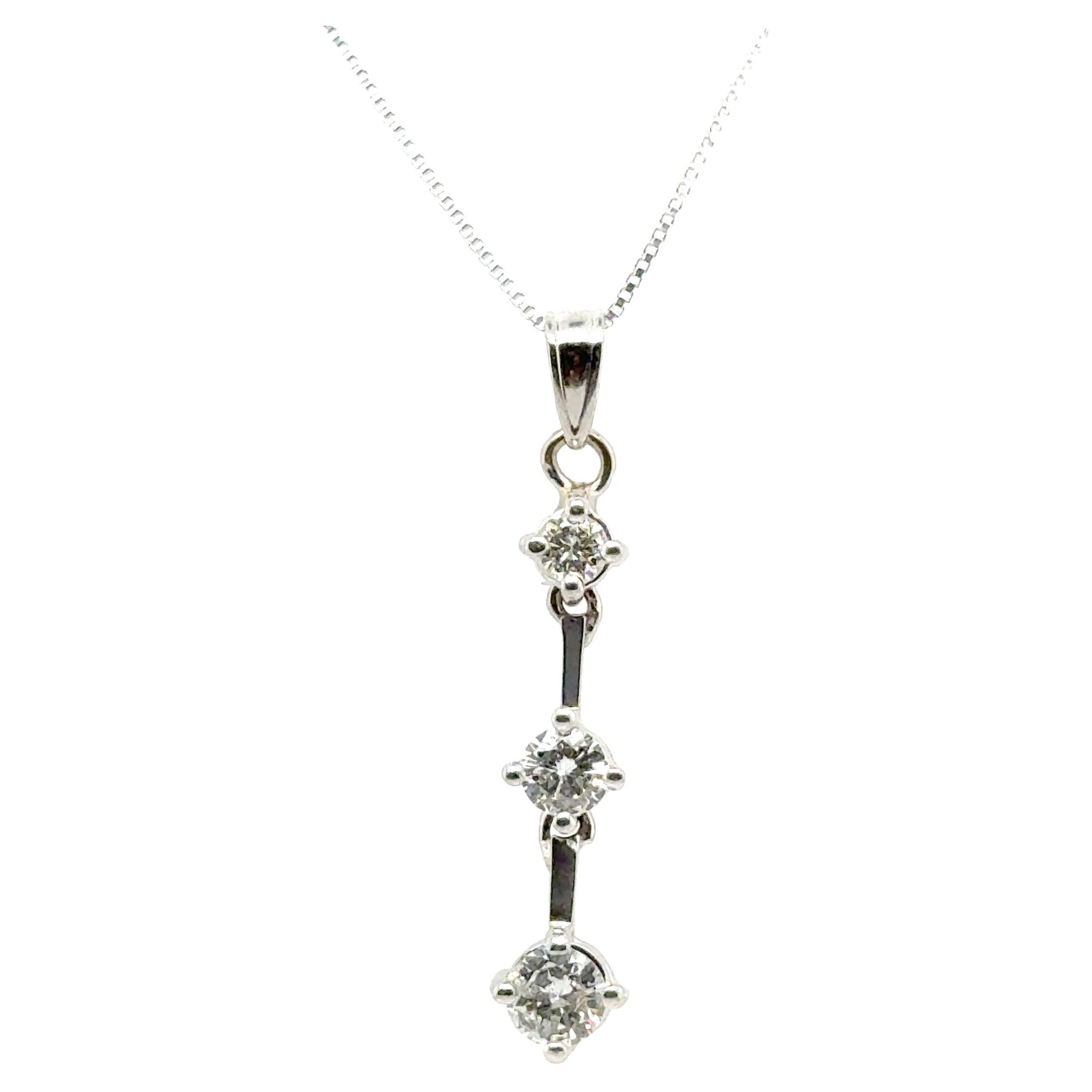 Diamond 3 Stone Journey Pendant Anniversary .80ct Necklace 14K White Gold For Sale
