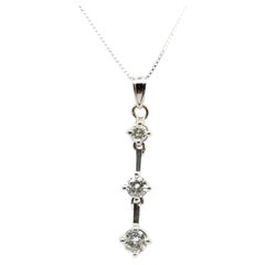 Diamond 3 Stone Journey Pendant Anniversary .80ct Necklace 14K White Gold