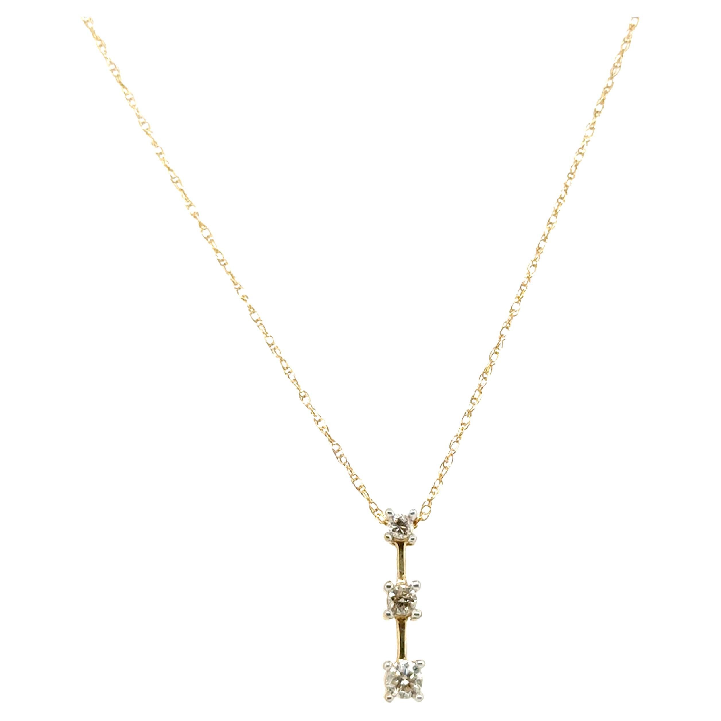 Diamond 3 Stone Journey Pendant Anniversary Mined .25ct Necklace Yellow Gold