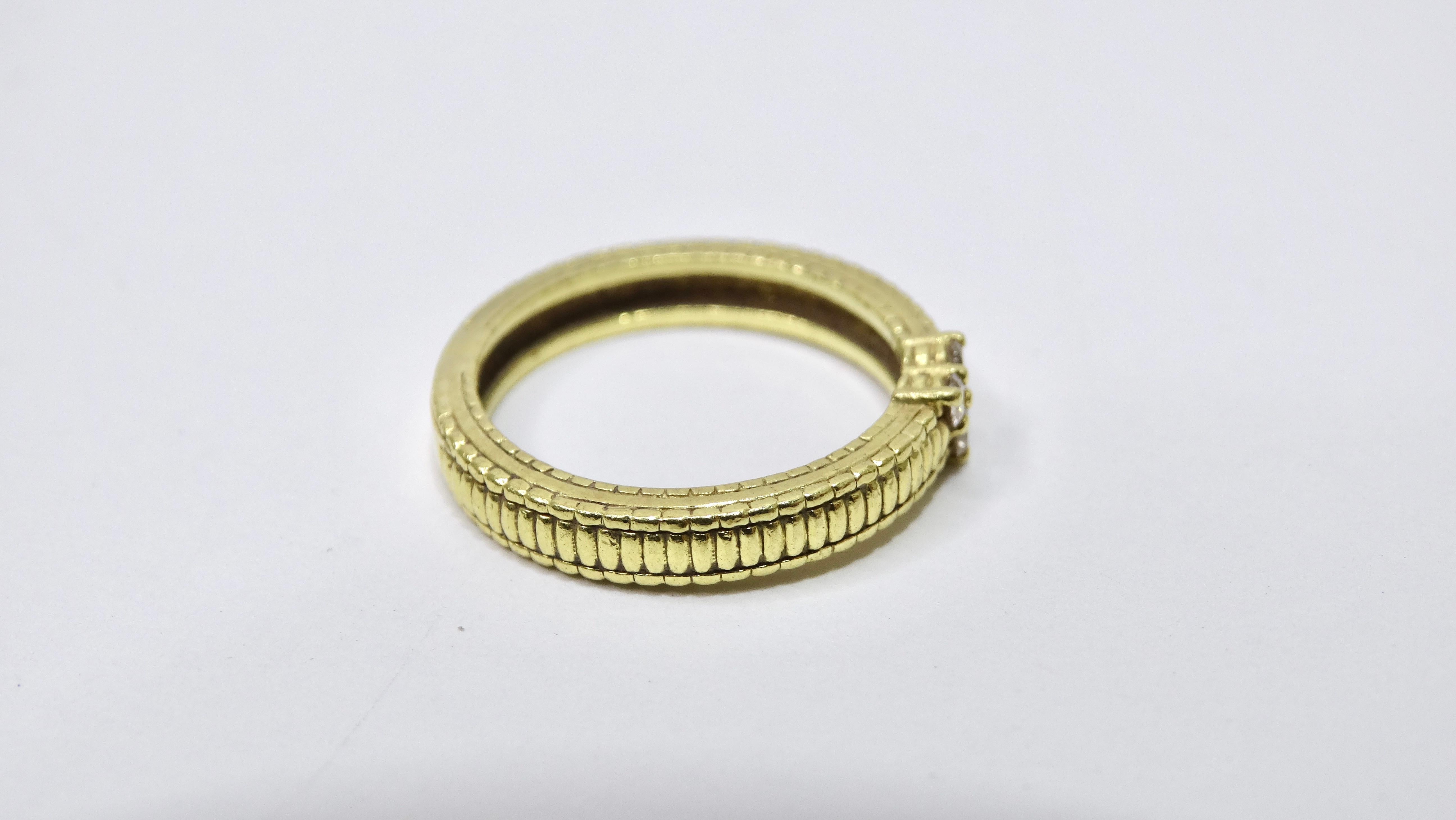 Women's or Men's Diamond 3-Stone Petite Gold Ring For Sale
