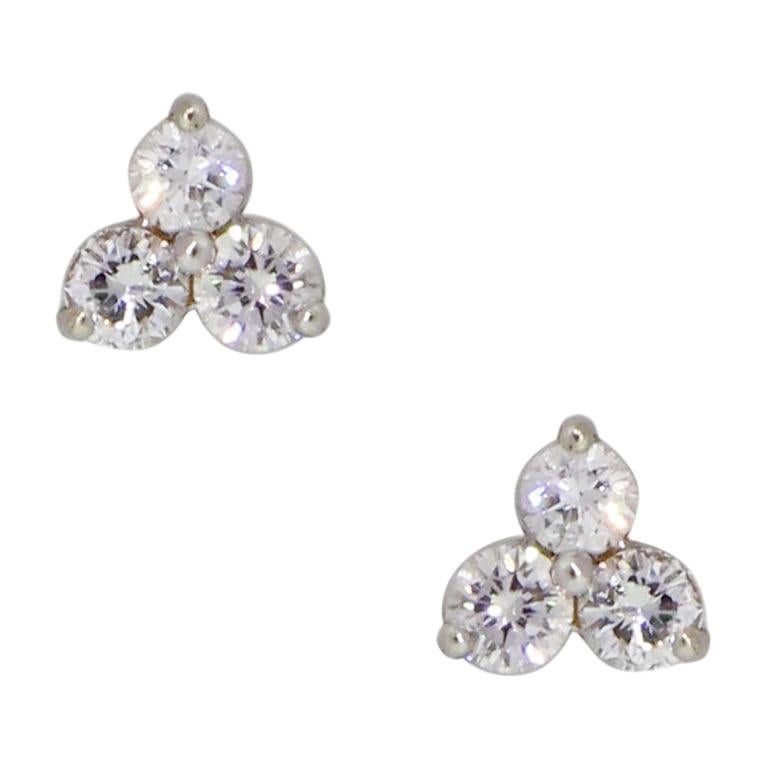 Diamond 3-Stone Stud Earrings For Sale at 1stdibs