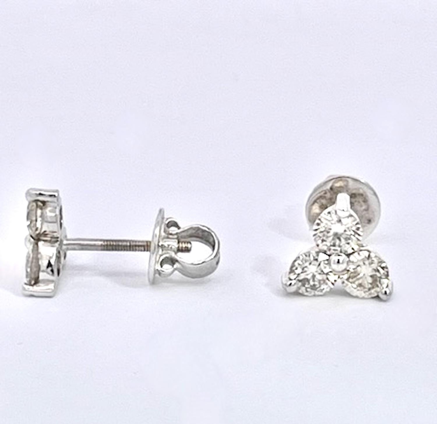 Modern Diamond 3 Stud earrings w/screw back 1.50 Carats For Sale