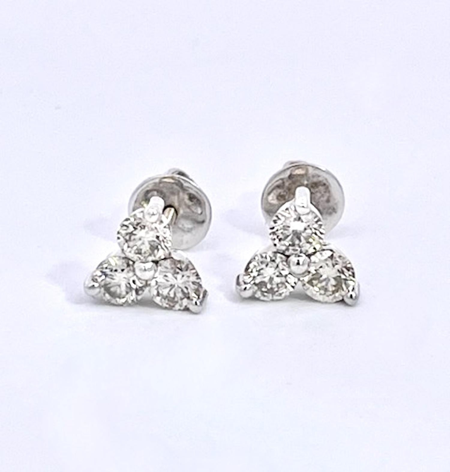 Round Cut Diamond 3 Stud earrings w/screw back 1.50 Carats For Sale