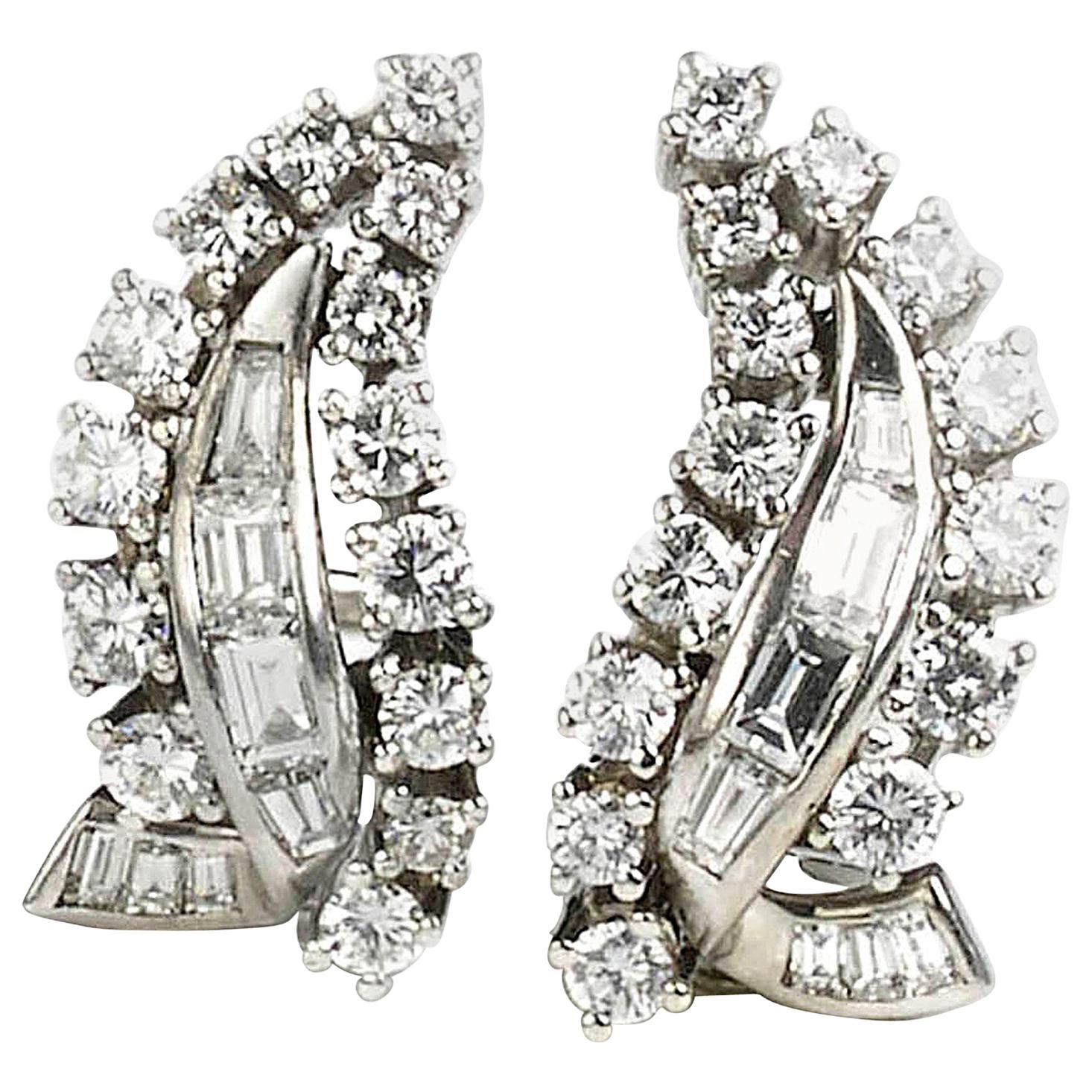 Diamond 3.00 Carat Clip Earrings, circa 1950