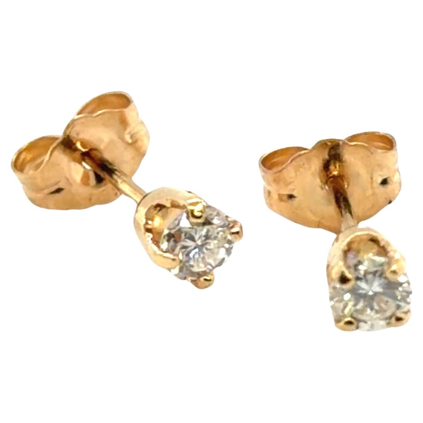 Diamond .30ct Stud Earrings Natural Mined Round 4 Prong Pushback 14K Yellow Gold im Angebot
