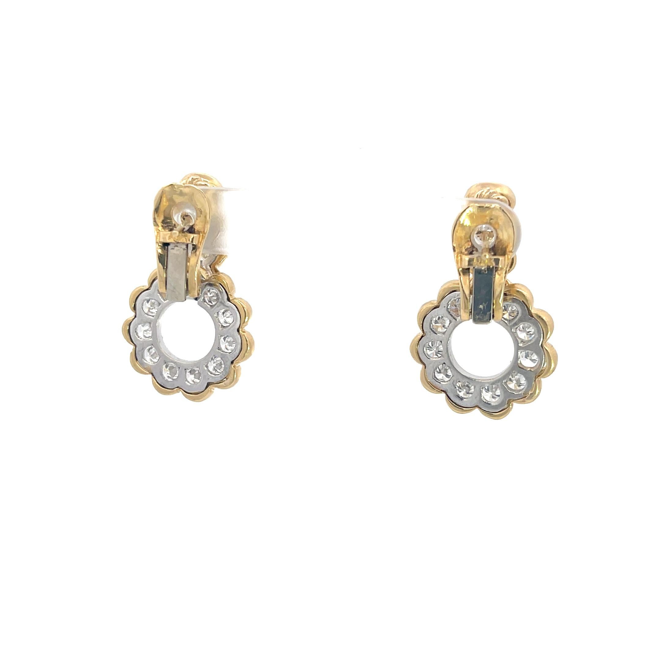 Round Cut Diamond '3.30ctw' Circle Drop Huggie Earrings 18k & Platinum For Sale
