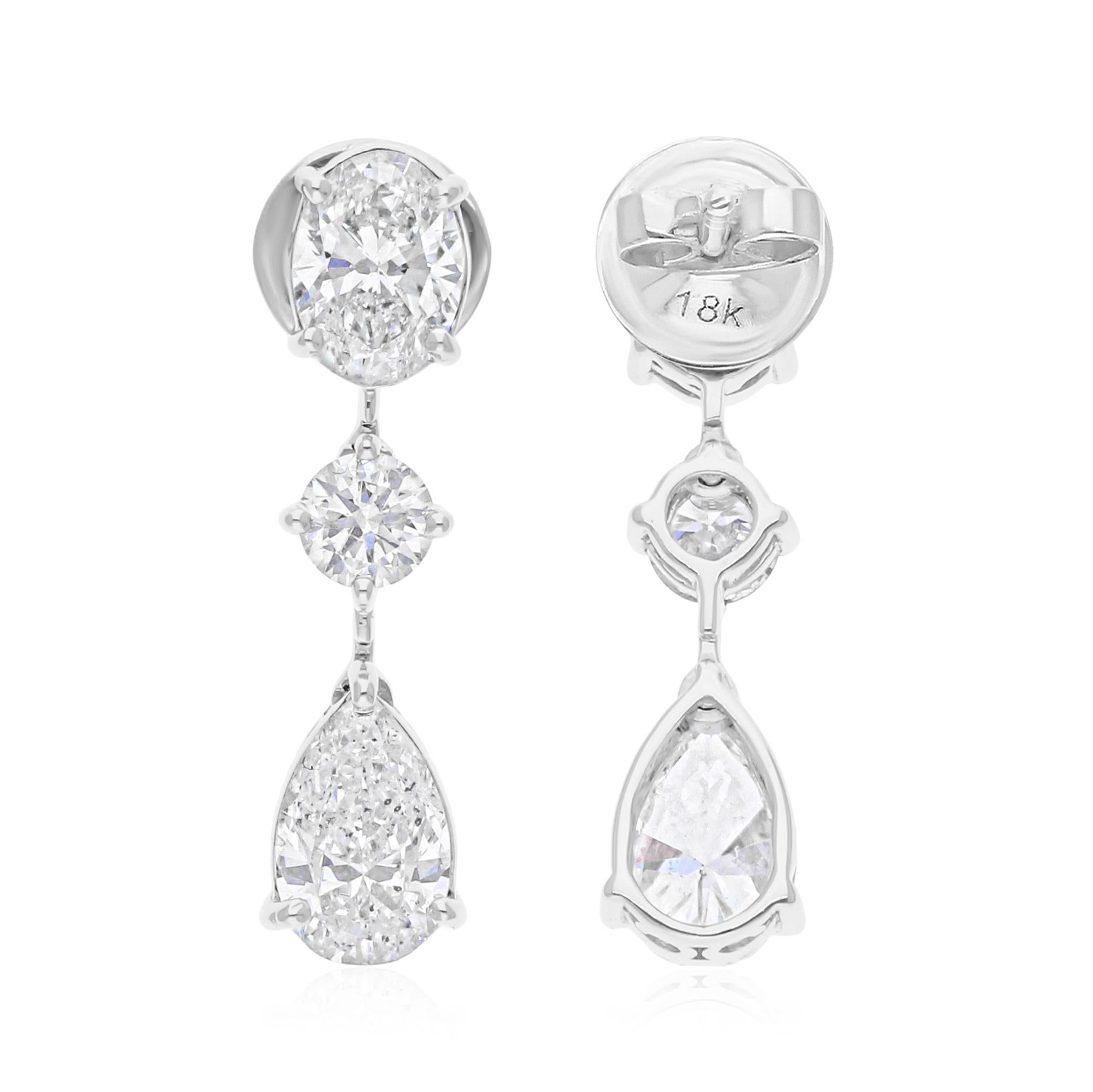 Taglio misto Orecchini a goccia con diamante da 3,56 carati SI/H Gioielli di pregio Regalo di nozze in oro bianco 18k in vendita