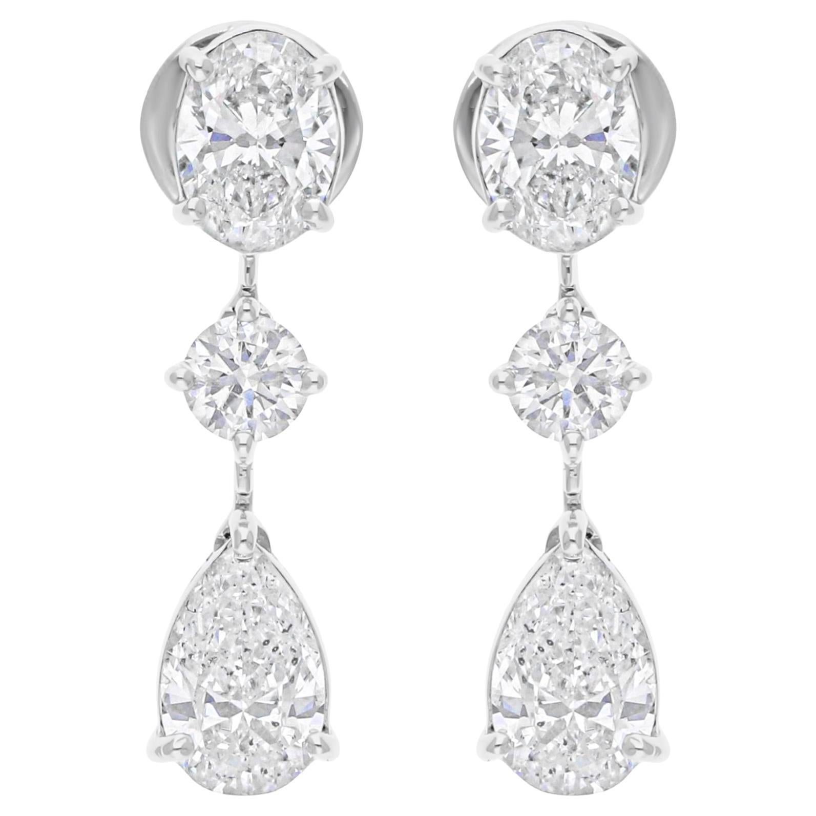 Boucles d'oreilles pendantes en diamant 3.56 Carat SI/H Bijoux fins Or blanc 18k Cadeau de mariage
