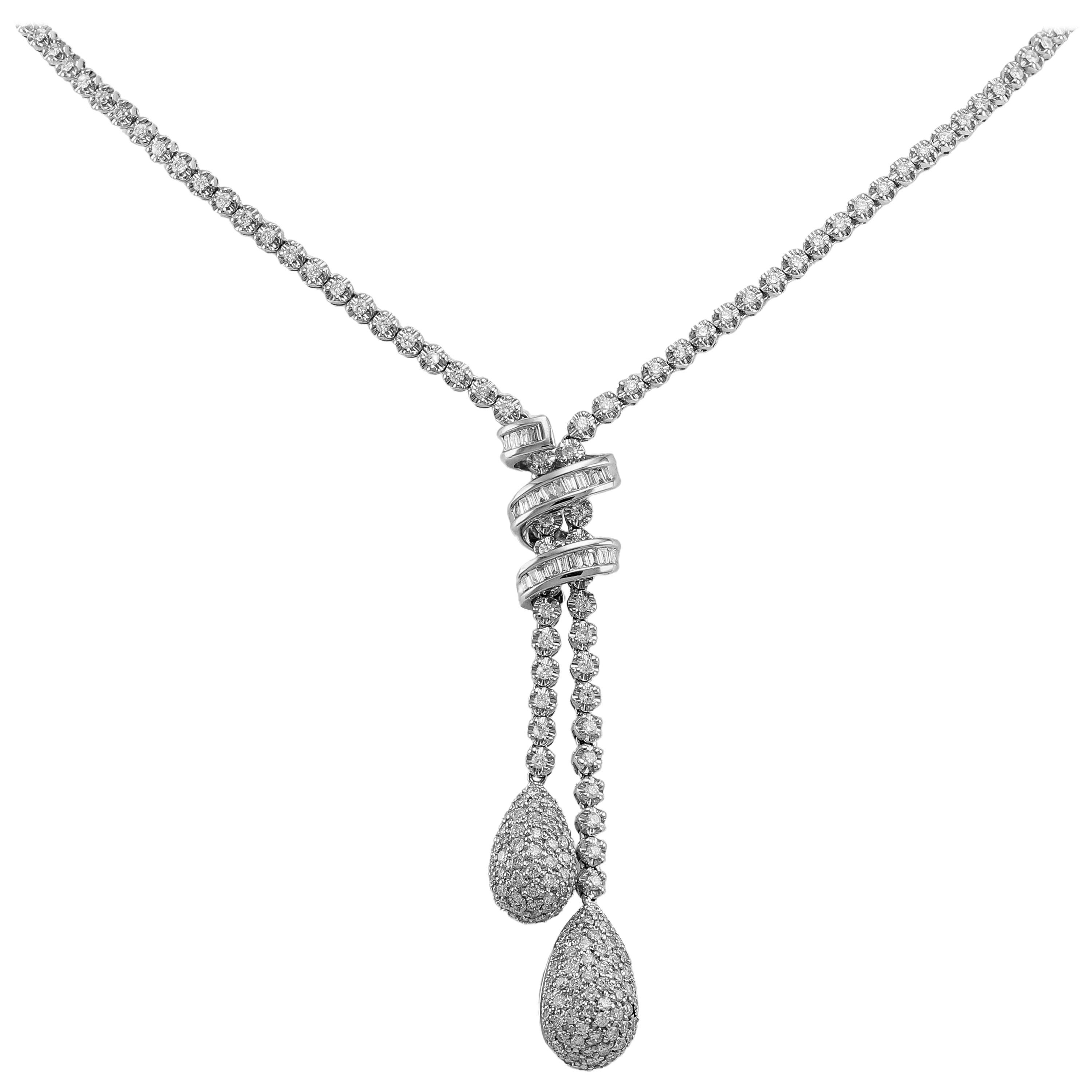 Diamond 3.70 Carat Pavé Pear Shape Diamond Lariat Necklace