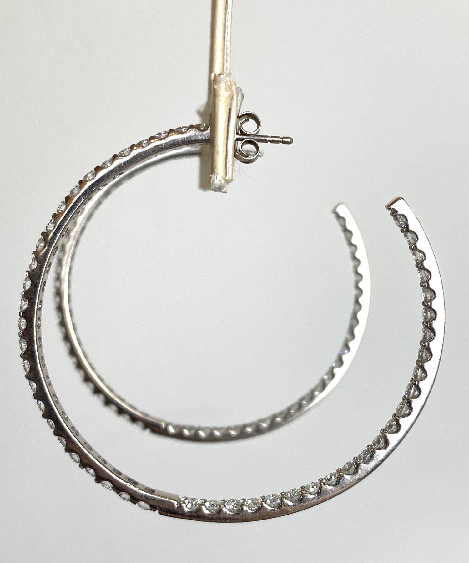 Women's or Men's Diamond 4 ctw + 18K White Gold Inside Outside X Large Hoop Earrings 