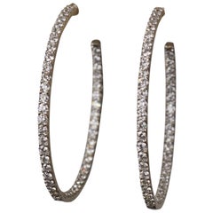 Diamond 4 ctw + 18K White Gold Inside Outside X Large Hoop Earrings