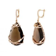 Diamond 45.31 Carat Quartz Dangle 14k Rose Gold Earrings for Her