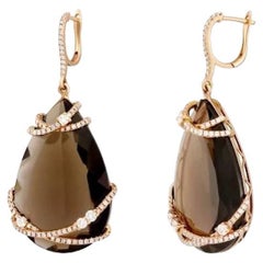 Boucles d'oreilles pendantes en or rose 14k avec diamant 45.31 carats et quartz pour elle