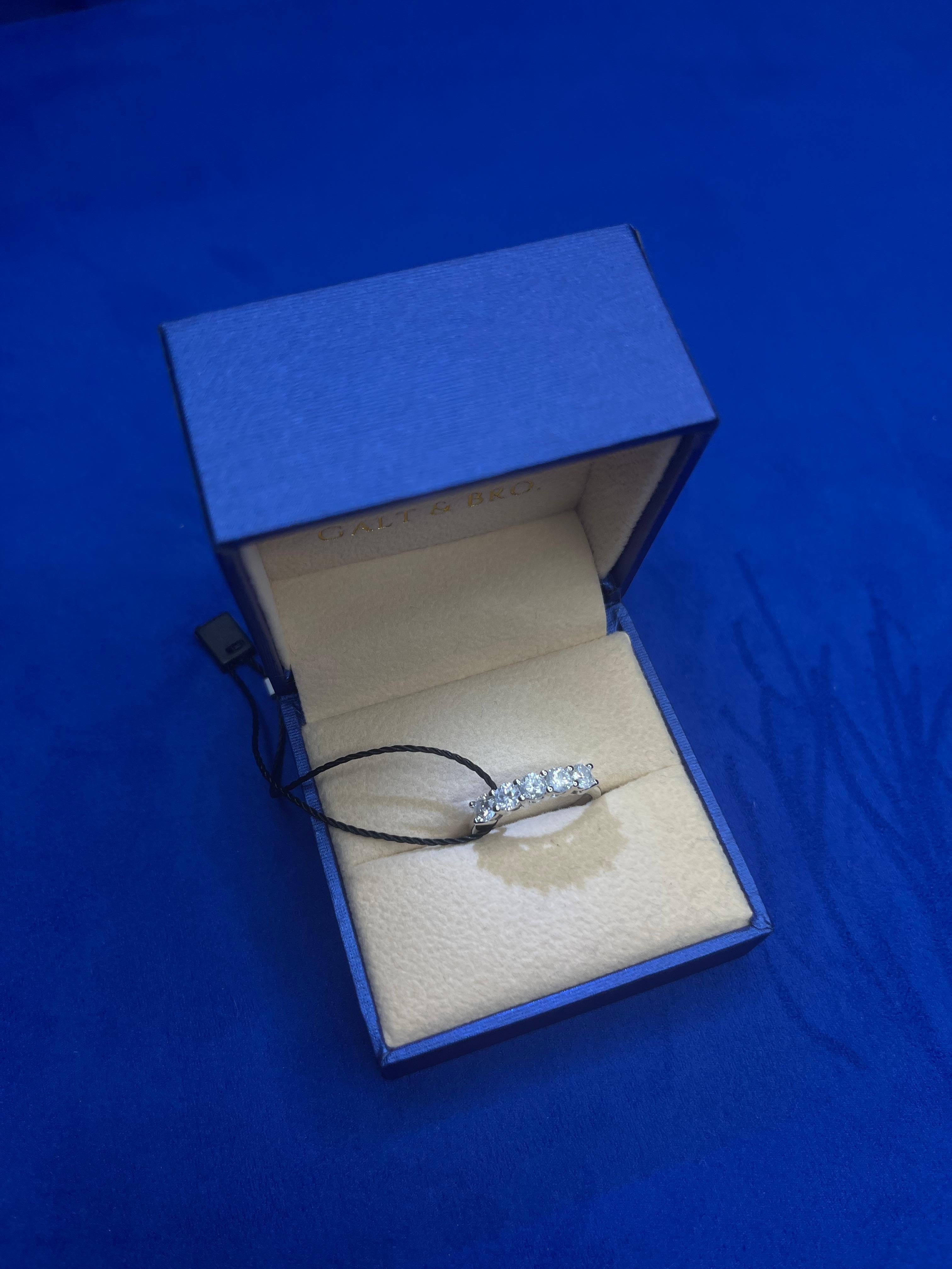 Round Cut Diamond 5 Stone Eternity Stackable Fashion Wedding Band 14 Karat White Gold Ring For Sale