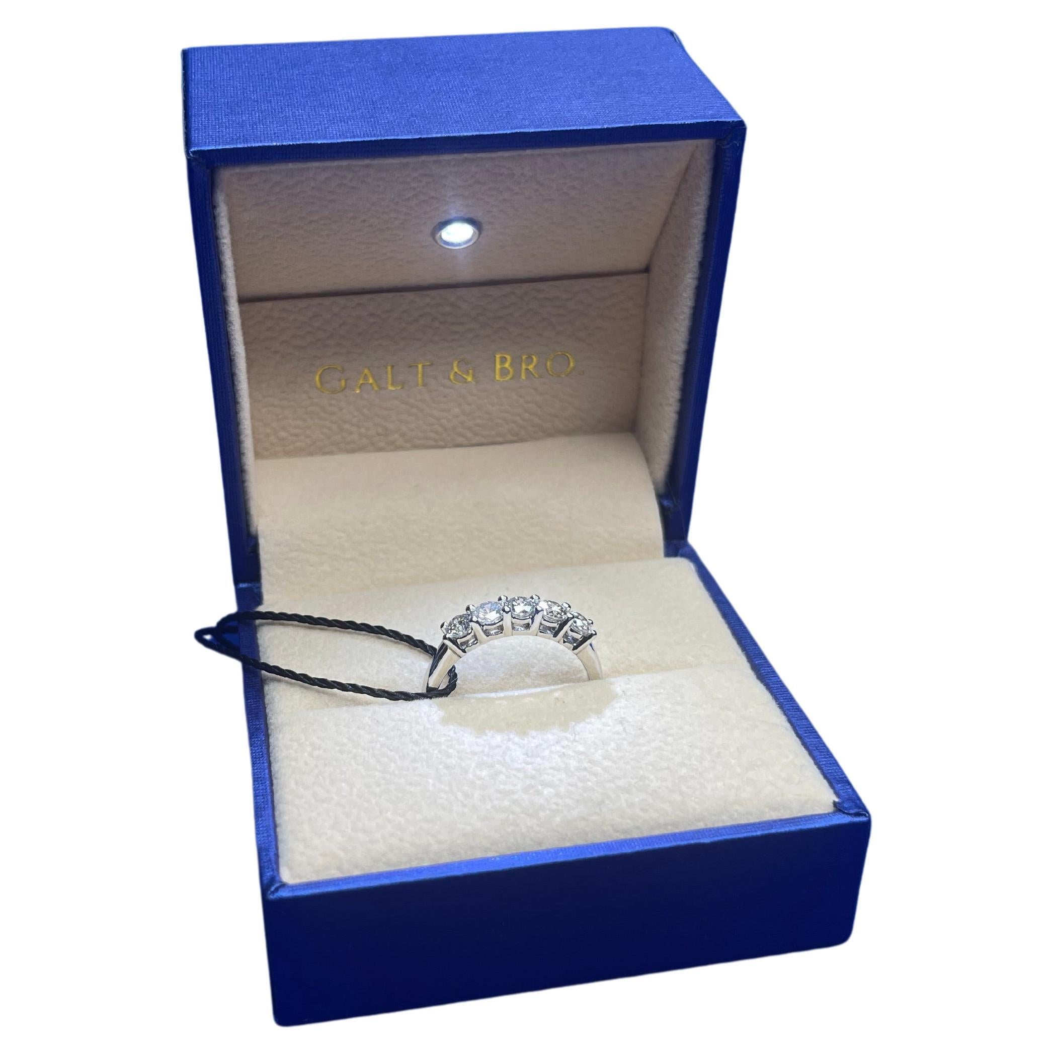 Modern Diamond 5 Stone Eternity Stackable Fashion Wedding Band 14 Karat White Gold Ring For Sale