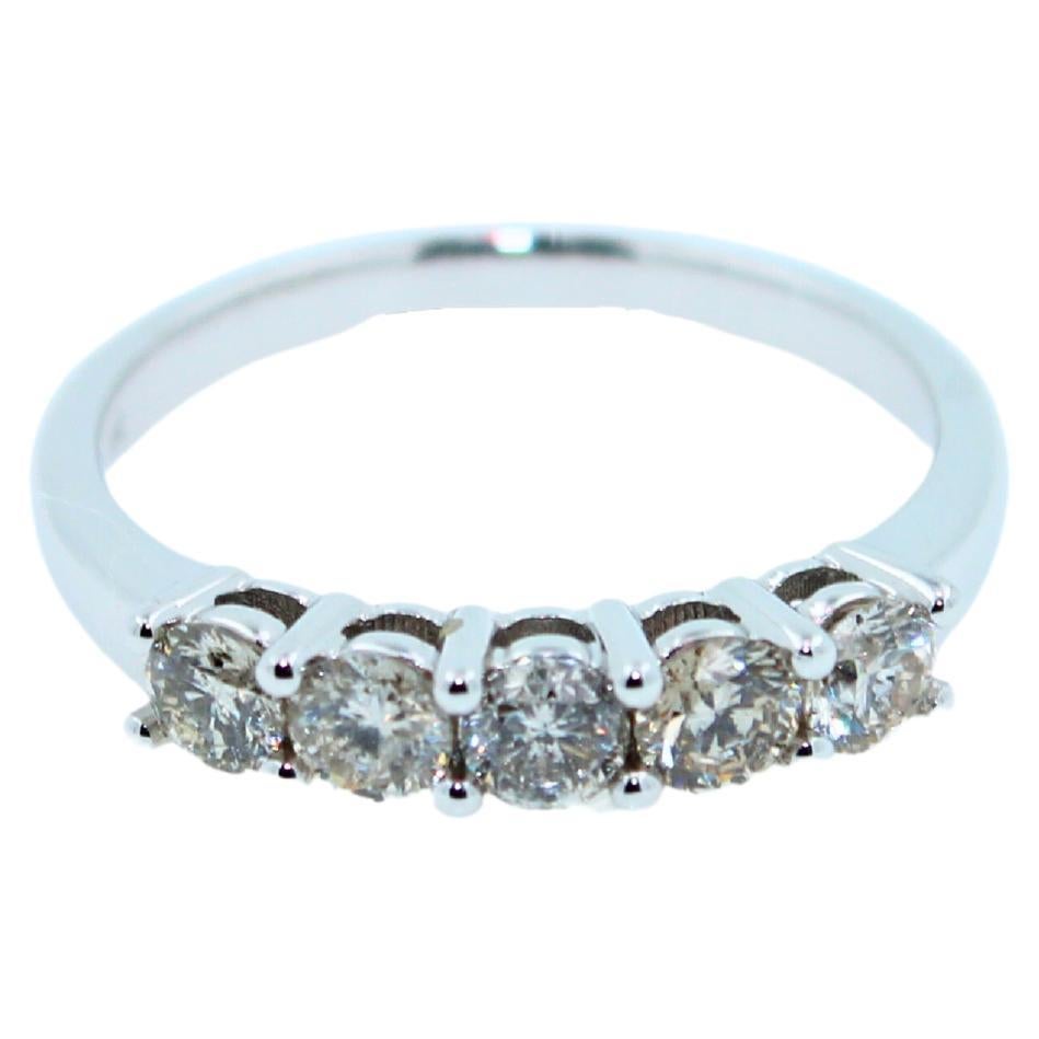 Diamond 5 Stone Eternity Stackable Fashion Wedding Band 14 Karat White Gold Ring For Sale