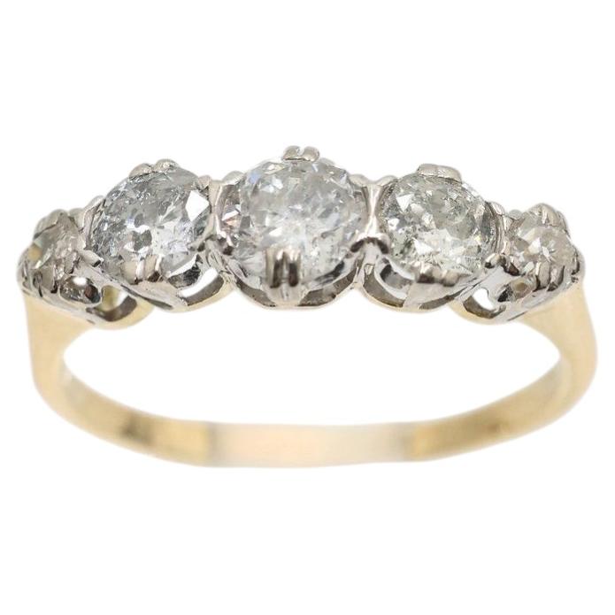 Diamond 5 Stone Ring 1.68 Carat set in 18K Yellow Gold Cocktail Natural