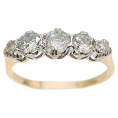 Diamond 5 Stone Ring 1.68 Carat set in 18K Yellow Gold Cocktail Natural