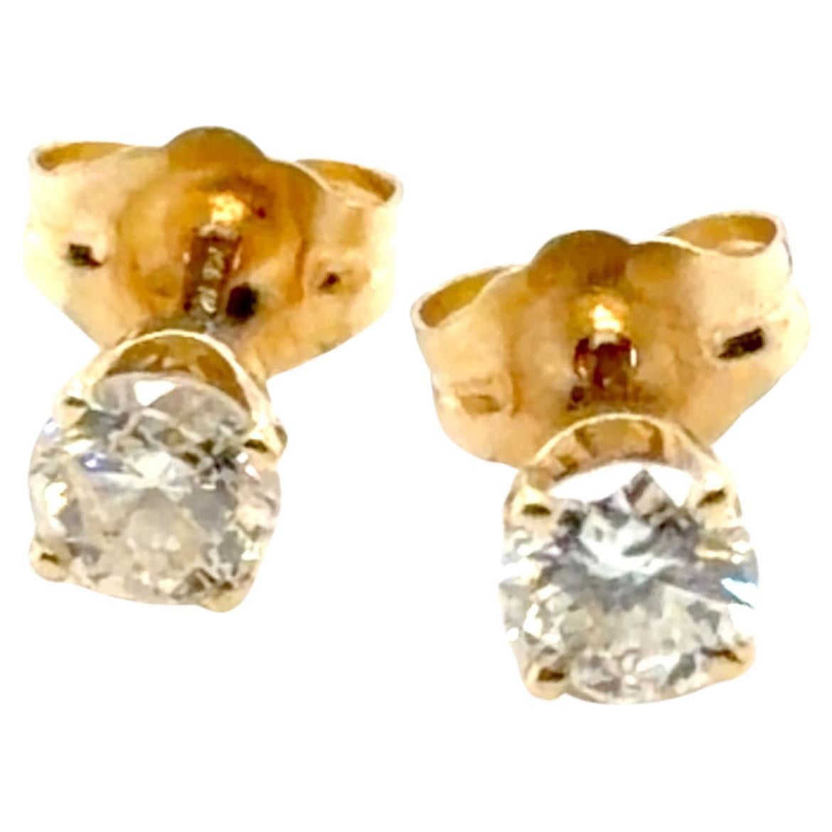 Diamond .50ct Stud Earrings Natural Mined Round 4 Prong Pushback 14K Yellow Gold