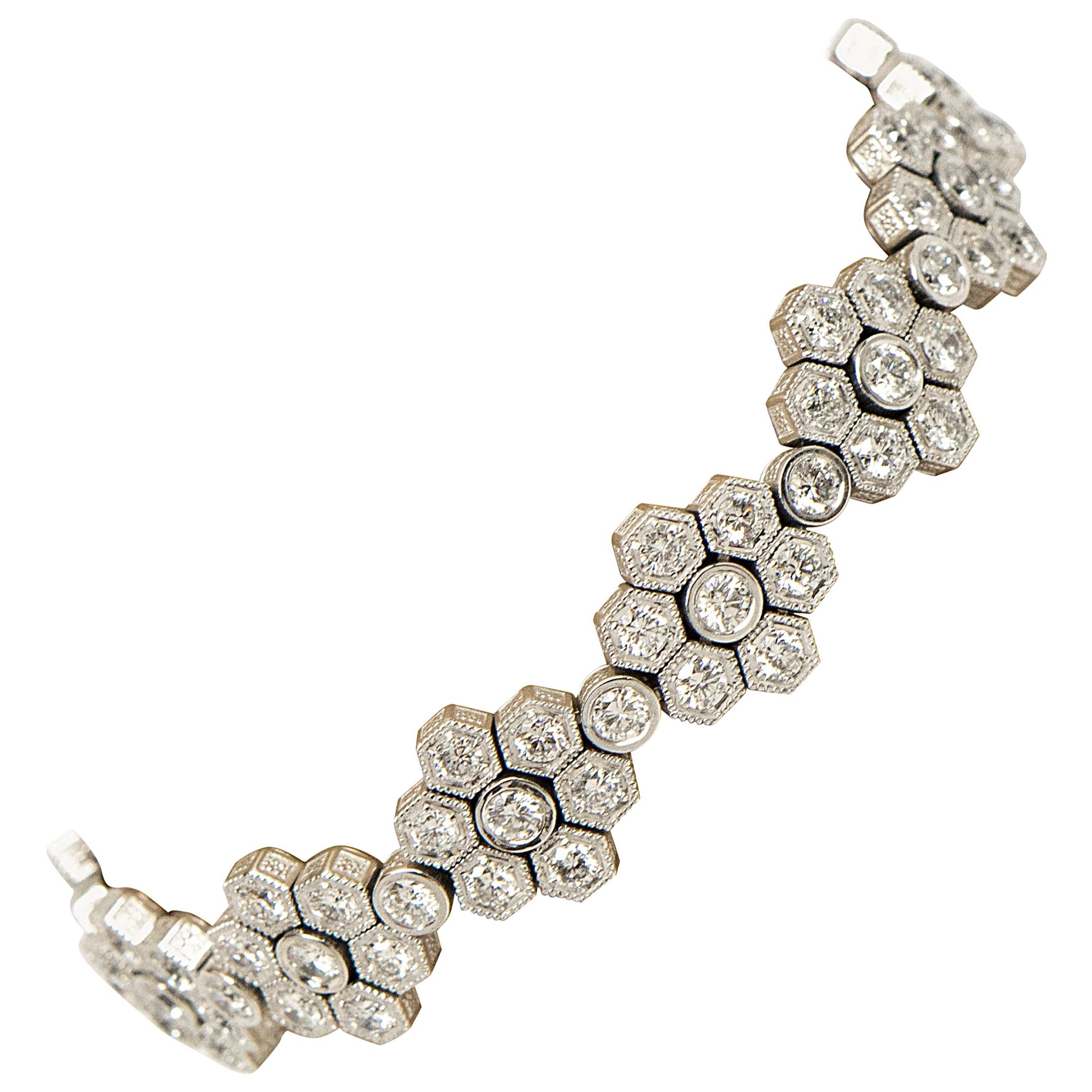 Diamond 7.41 Carat Total Weight Art Deco Style Tennis Bracelet 18 Karat